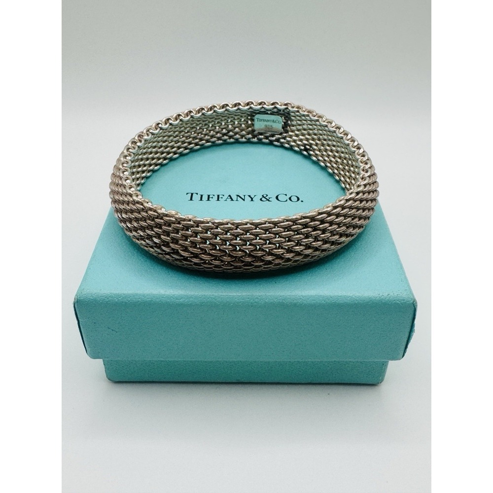 Tiffany & Co Somerset Mesh Bangle Bracelet 925 Sterling Silver 7.5" Box